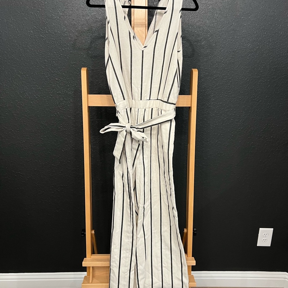 DREW Black and Cream Striped Jumpsuit